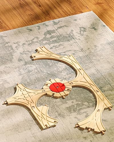 Miniatura 2 de SainSmart Jr. Pista de tren de madera, 8 piezas, expansión de riel compatible con todas las principales marcas de tren de juguete para niños