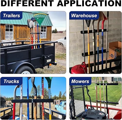 Miniatura 2 de Estante de herramientas de mano para remolque de camión, estante de mano vertical para paisajismo, garaje o cobertizo, 6 herramientas para palas,