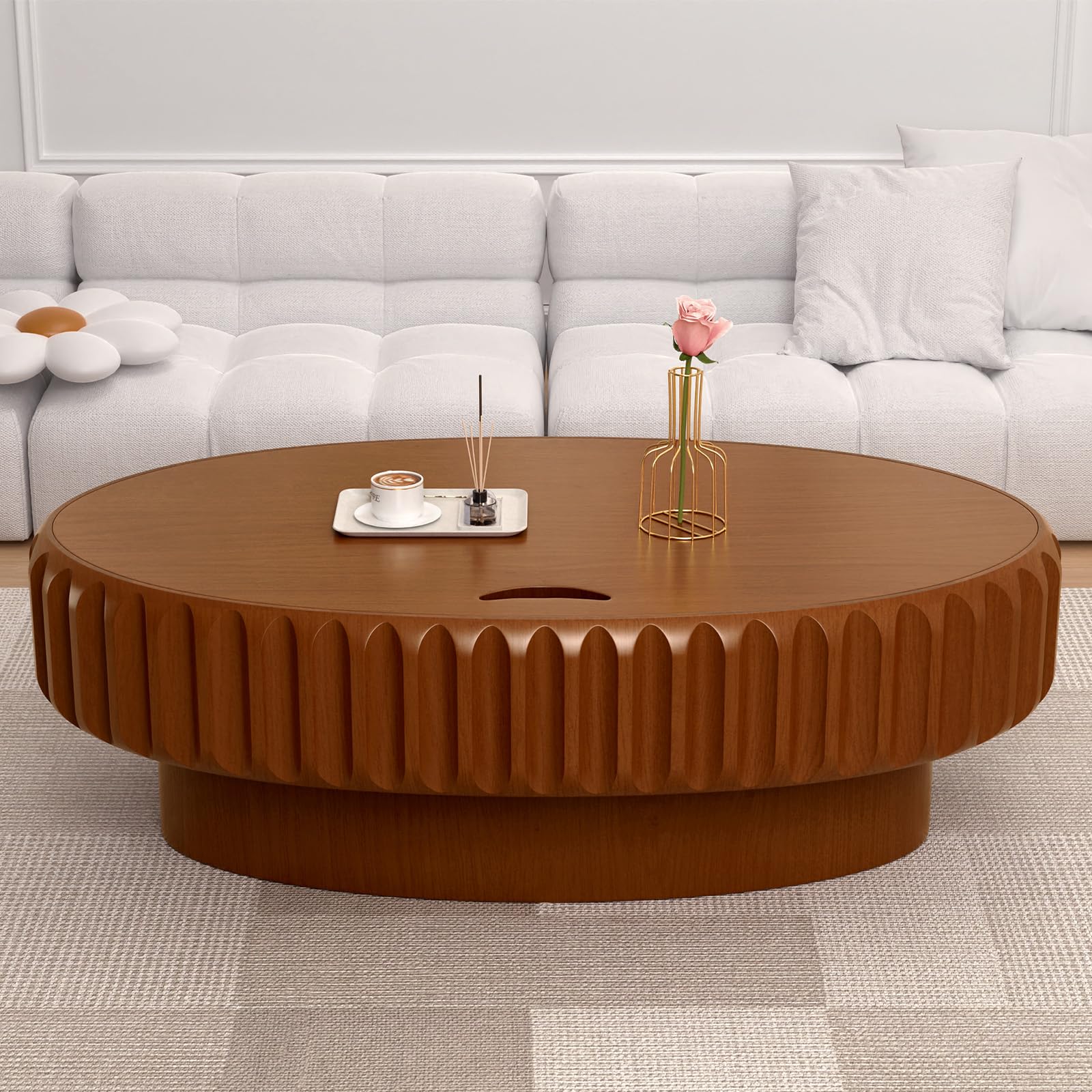 43,3 Zoll Ovaler Couchtisch mit Stauraum, D 110CM