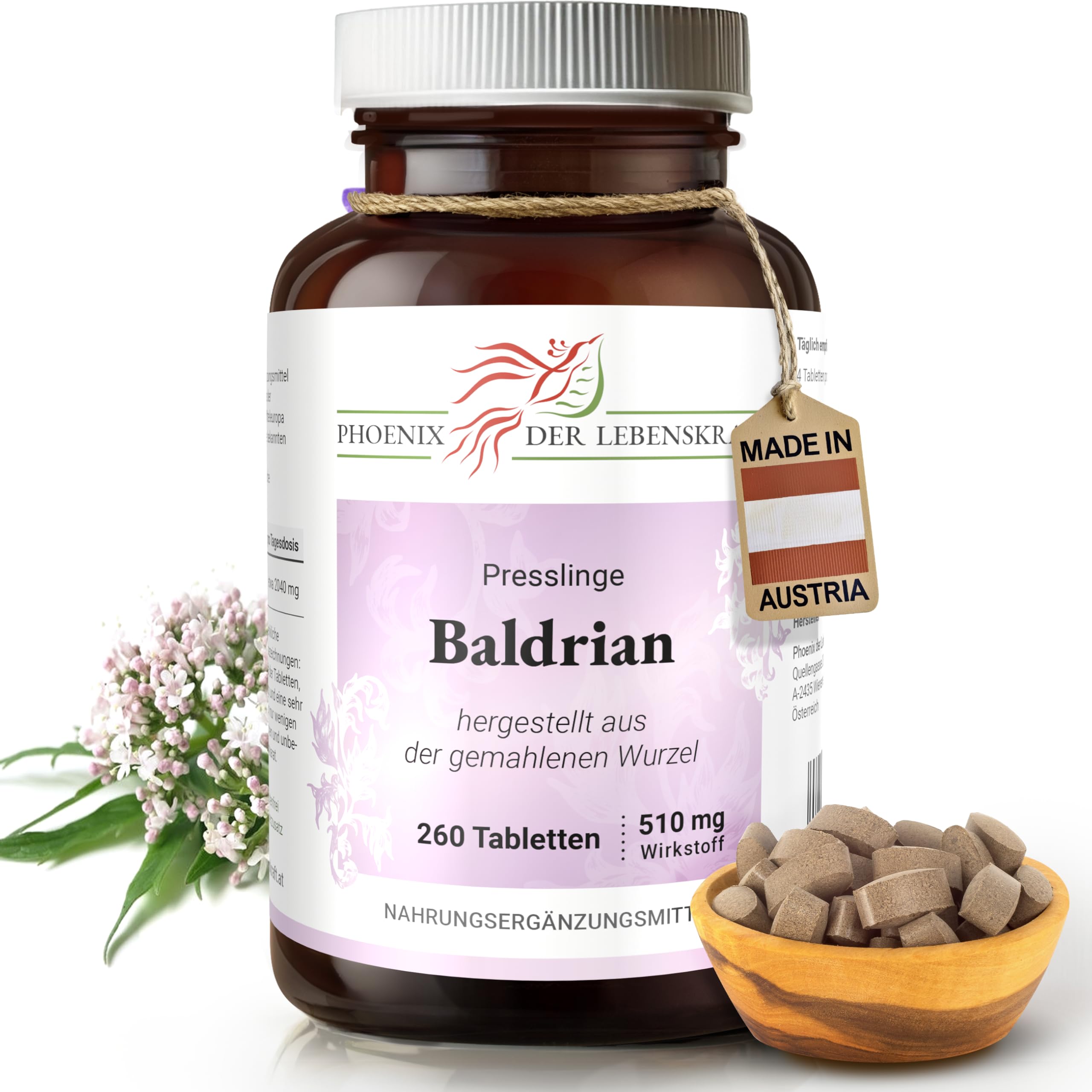 Baldrian Tabletten 510 mg | 260 Tabletten Valeriana officinalis | Hergestellt in Österreich | Tabletten statt Kapseln | gemahlene Baldrianwurzel, Katzenkraut | tägliche Routine