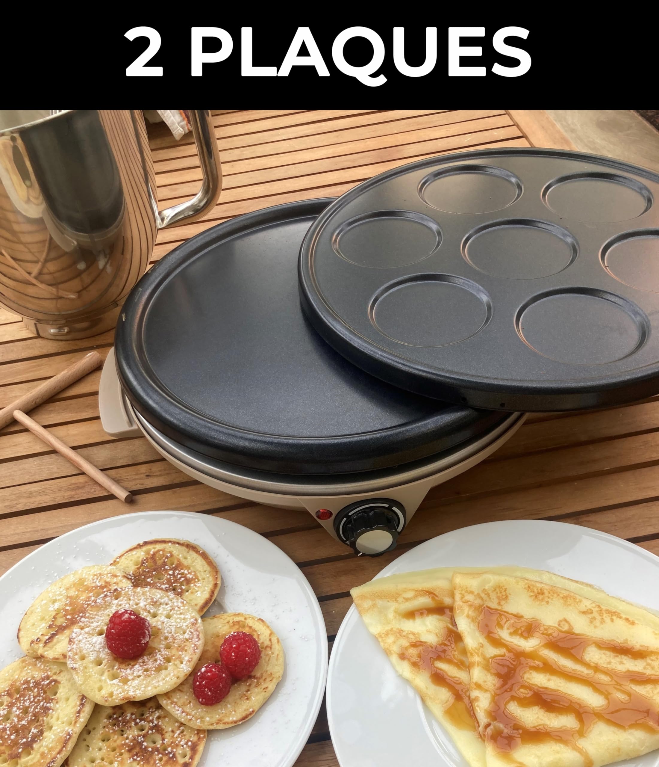 LITTLE BALANCE 8694 Crépière Duo 1000 Muscade, Crépière électrique 2 en 1 : Crêpes et Pancakes, 2 Plaques amovibles, anti-adhésives, Sans PFAS, Thermostat réglable, 1000 W, Muscade