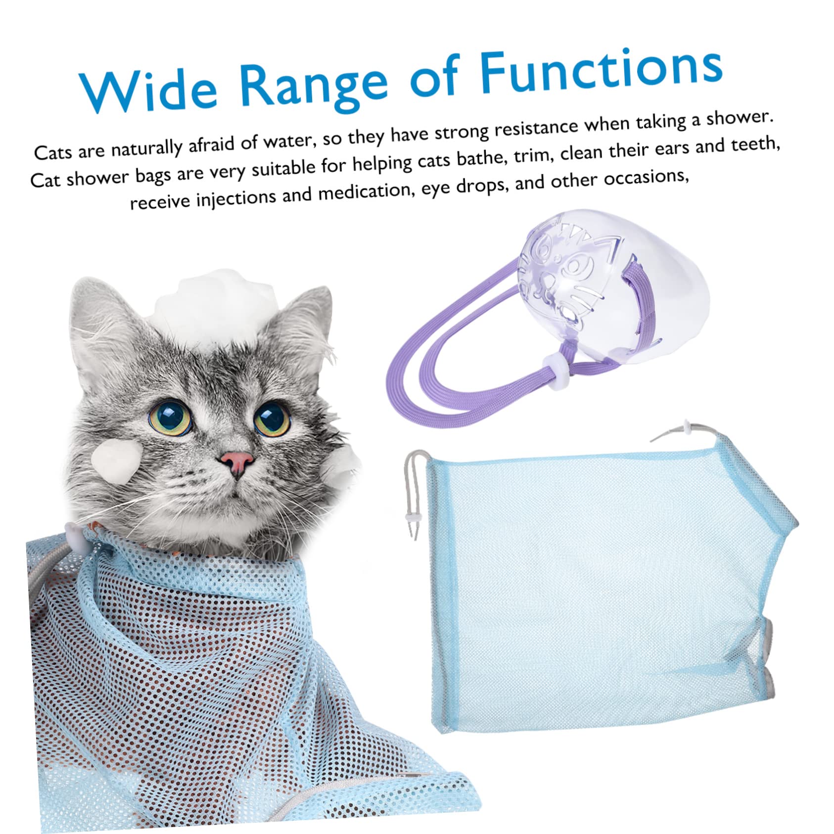 minkissy 3piezas Bolsa Ajustable para Gatos Bolsa De Transpirable y Multifuncional con Bozal para Limpieza Recorte De Uñas y Cuidado De