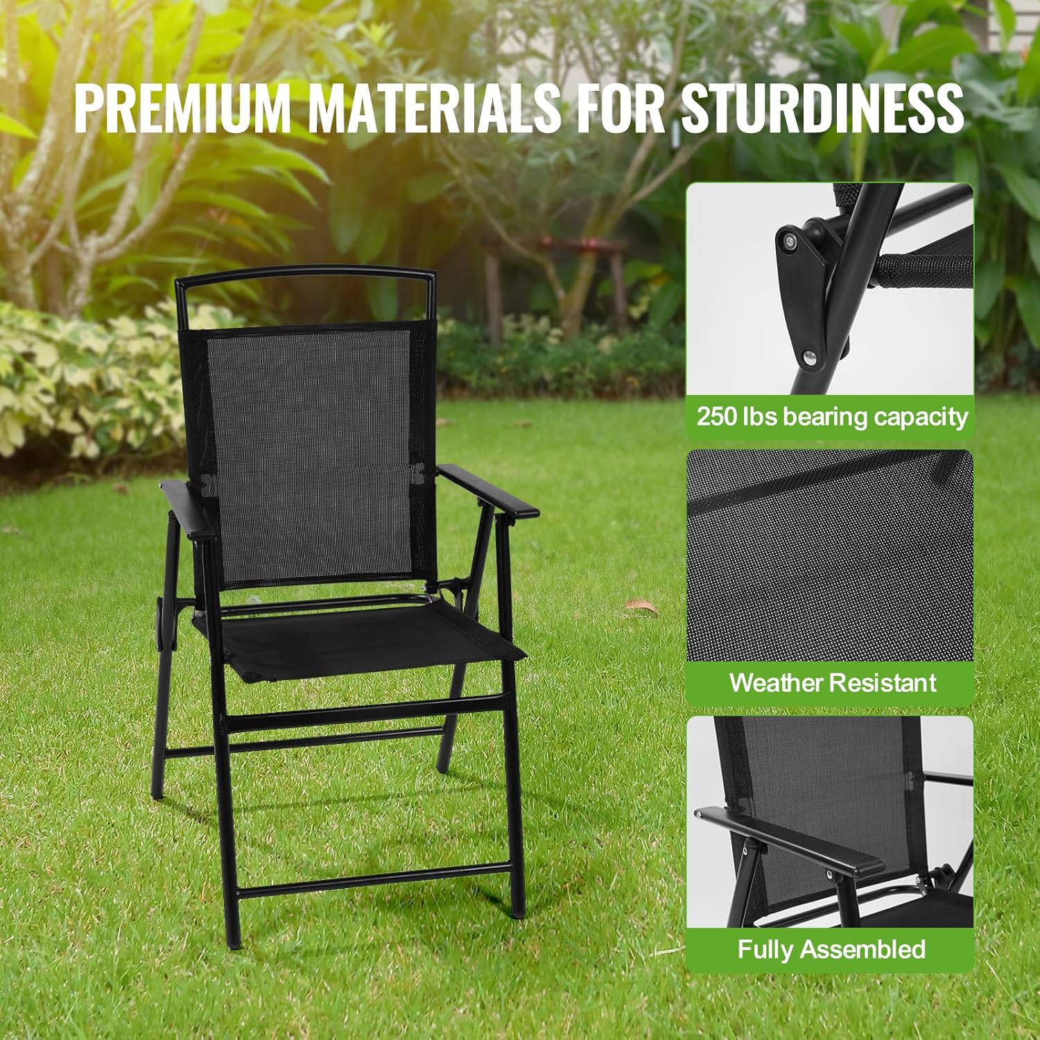Backyard Expressions 3-Piece Folding Bistro Set – Outdoor Patio Furniture Set with 2 Mesh Chairs & Round Table – Weather-Resistant, Portable & Space-Saving Design for Balcony, Deck, Garden