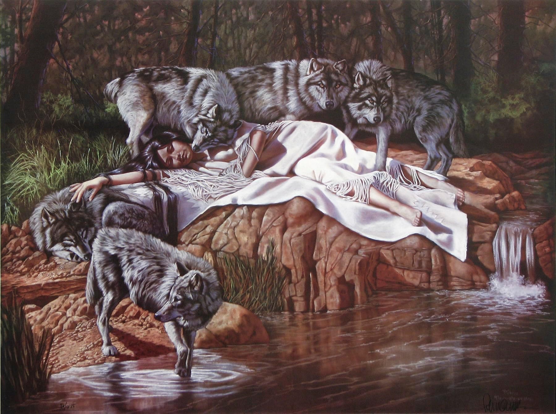 Penni Anne Cross Dii-Tah aka The Princess and Her Wolves S/N LE Canvas Native American Art Artist Proof Edition