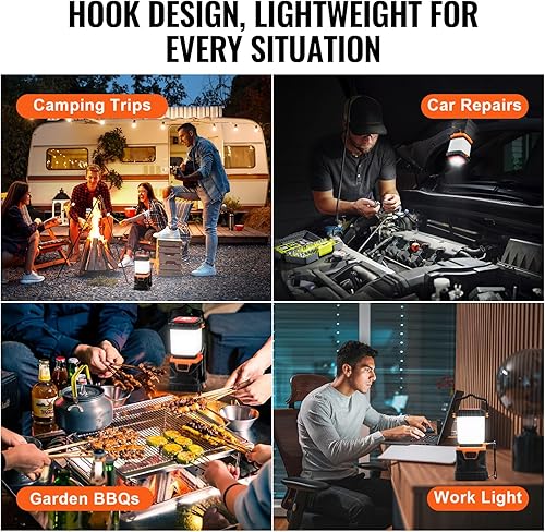 Miniatura 6 de VEVOR Linterna LED para campamento, todo en uno, 1000 lm, iluminación de 360, 4 modos de iluminación, luz alimentada por batería, linterna robusta