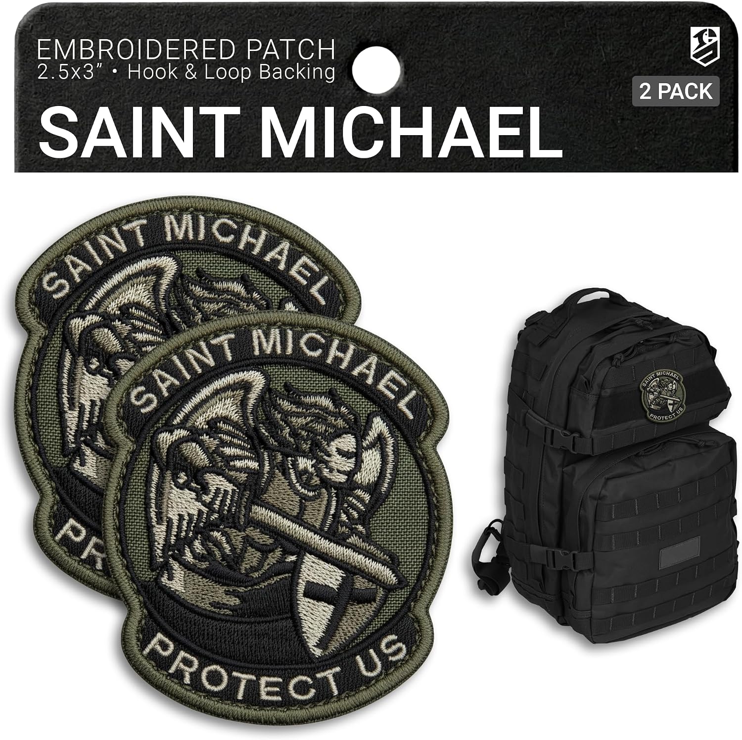 2-Pack Saint Michael Patch Embroidered Hook and Loop Police SWAT Morale Military Patches for Tactical Backpack Dog Harness Vest Helmet Gear Sew On 3 Inches