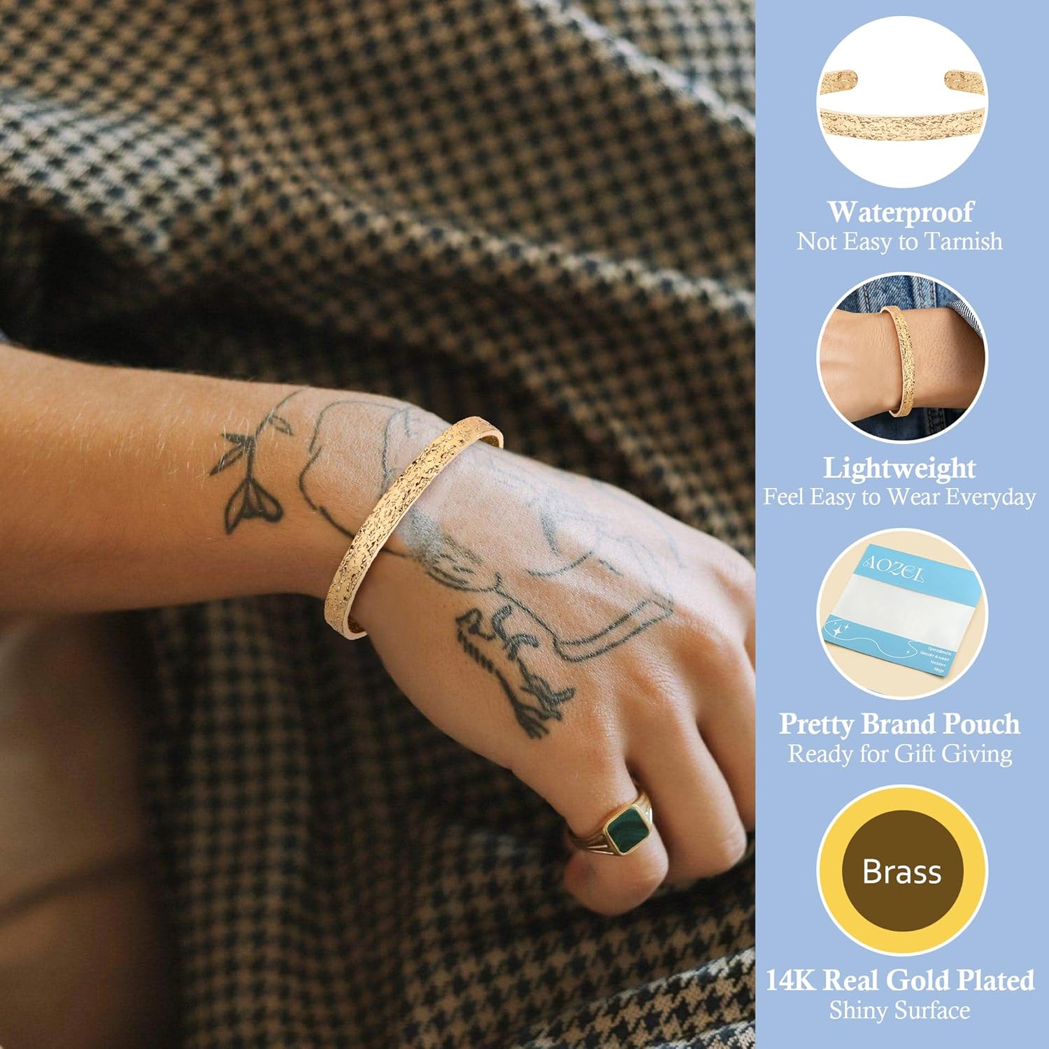 Gold Bangle Cuff Bracelets for Women Trendy Chunky Adjustable Twist Love Textured Bracelet Jewelry Gifts - Image 2