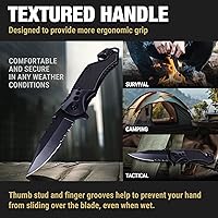 Vista 5 de GOOD WORKER Navaja de bolsillo legal con hoja dentada de 2.95 pulgadas, rompedor de vidrio, cortador de cinturón de seguridad, cuchillos plegables