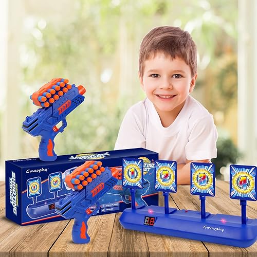 Miniatura 7 de GMAOPHY Objetivos de disparo digitales con 2 lanzadores de juguete de dardos de espuma, juguetes de juego de disparos para niños, puntuación