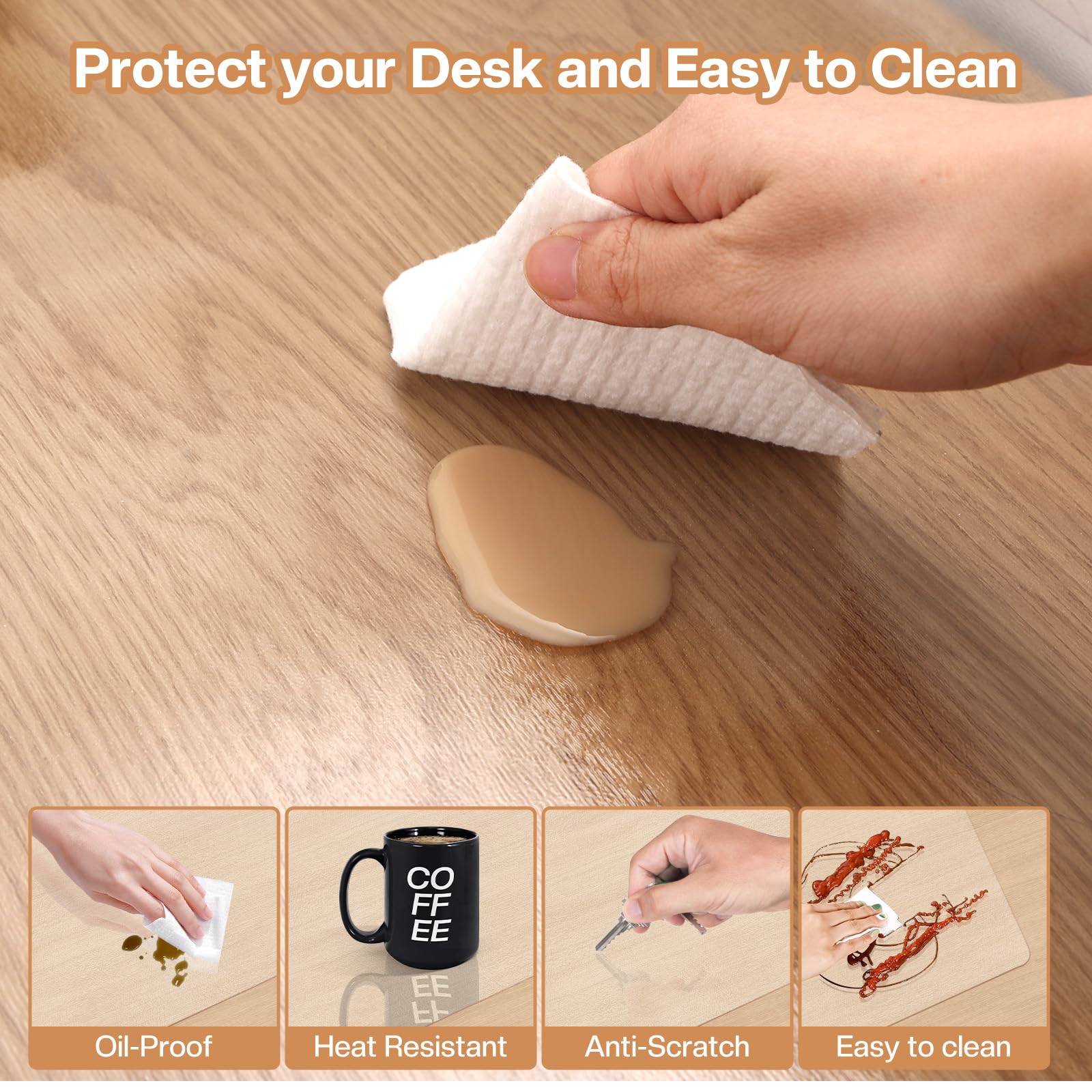 Sottomano Per Scrivania Trasparente 80x40cm - Antiscivolo, Bordi Arrotondati, Per Ufficio E Casa - Foto 6