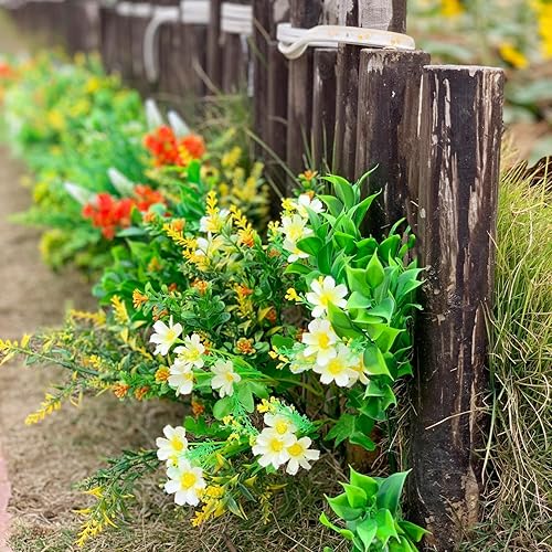 Miniatura 2 de WAKISAKI Paquete de 9 flores artificiales y plantas falsas, tallos de vegetación sintética, con variación, para decoración al aire libre (naranja y