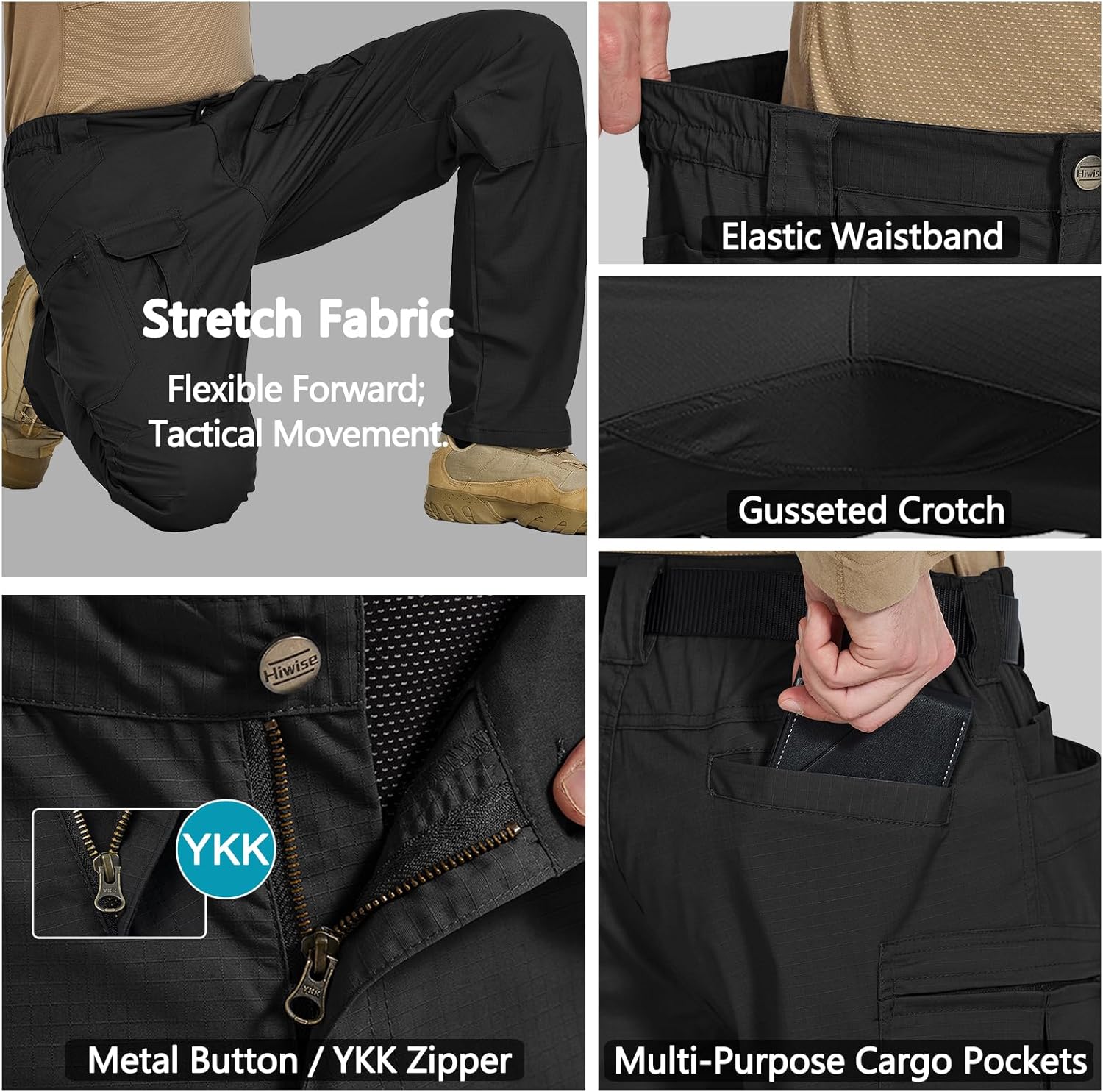 Men's Stretch Tactical Pants Ripstop Water Resistant Cargo Pants Outdoor EDC Lightweight Work Hiking Pants - Image 5