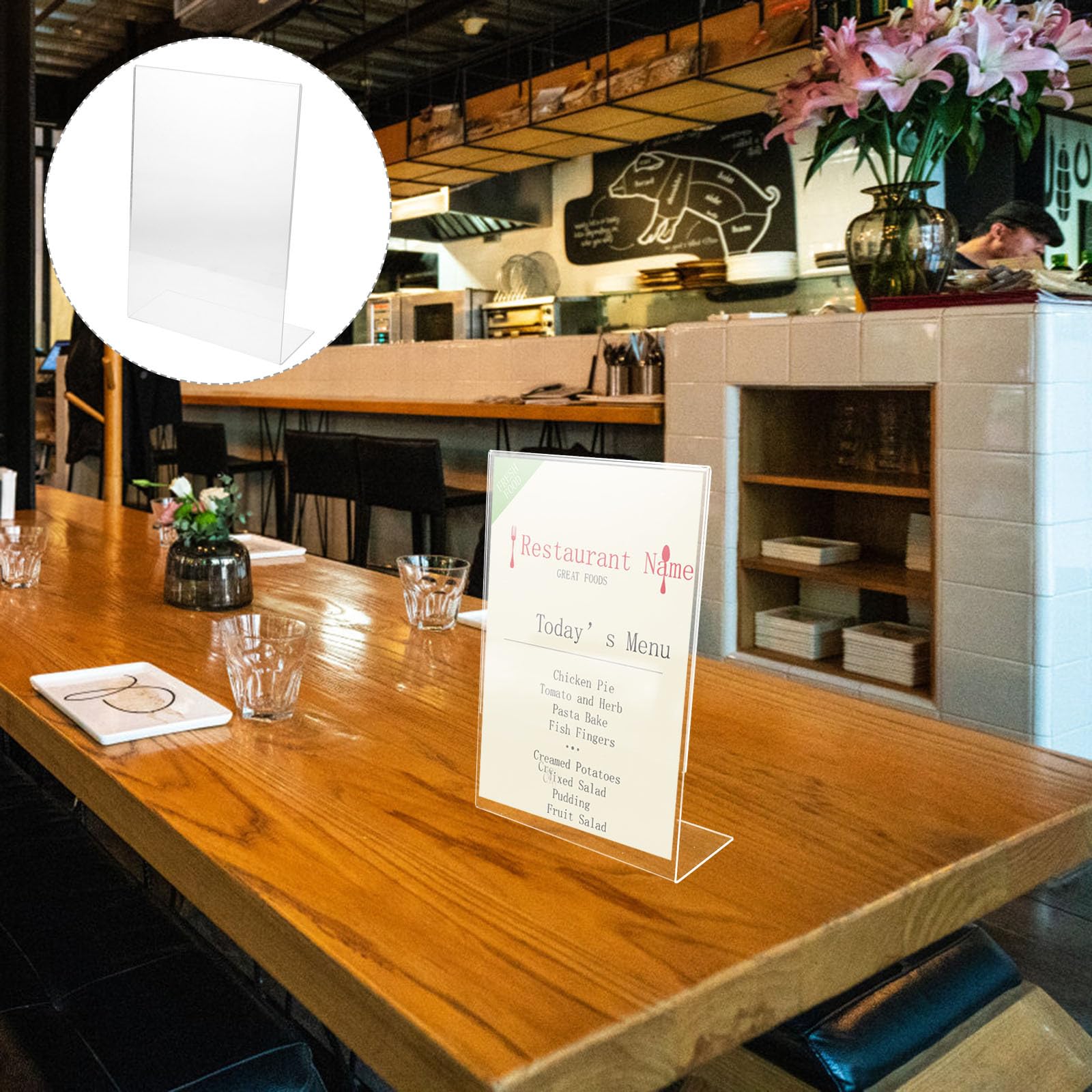 NUOBESTY Acrylic Tilted Display Board Clear Slant Holder Slope Back Sign Stand for Menu Poster Brochure Leaflet - Image 3