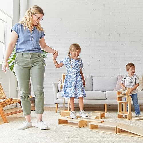 Miniatura 9 de ECR4Kids Juego de bloques de madera huecos tamaño grande color natural 18 piezas