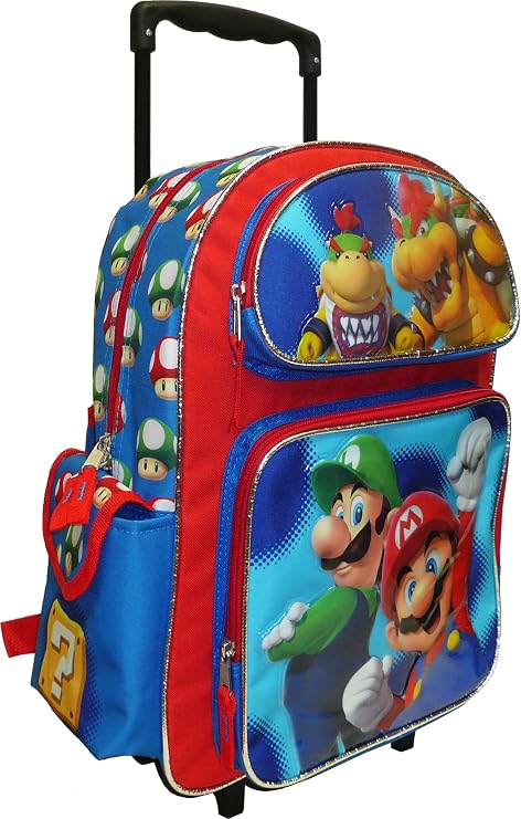 Pod Super Mario Bros.16 Large Rolling School Backpack Boy's Book Bag
