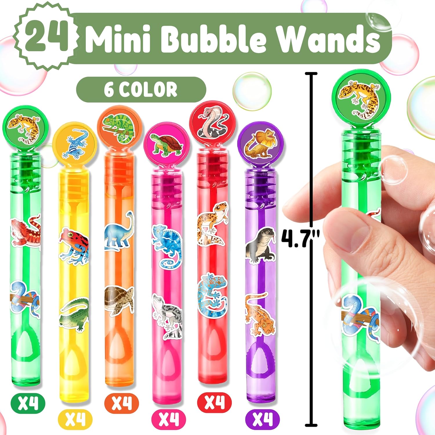 Reptile Party Favors for Kids – 24PCS Jungle-Themed Mini Bubble Wands, Great for Dinosaur or Safari Birthday Supplies, Goodie Bag Fillers & Classroom Rewards