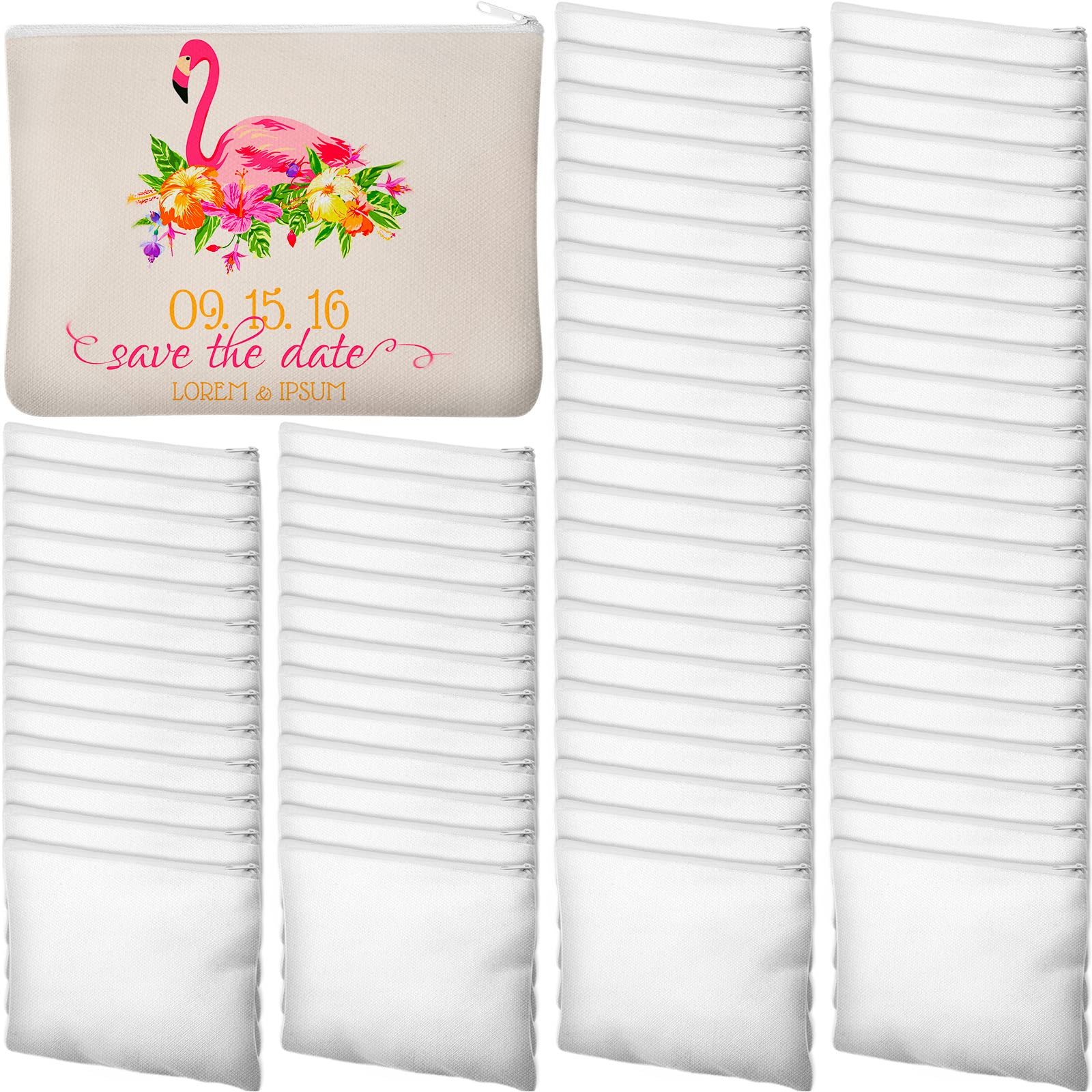 Eccliy 70 Pieces Sublimation Blank Canvas Makeup Bags Bulk Blank DIY Heat Transfer Cosmetic Makeup Bags Canvas Pen Case Pencil Bags Sublimation Pouch