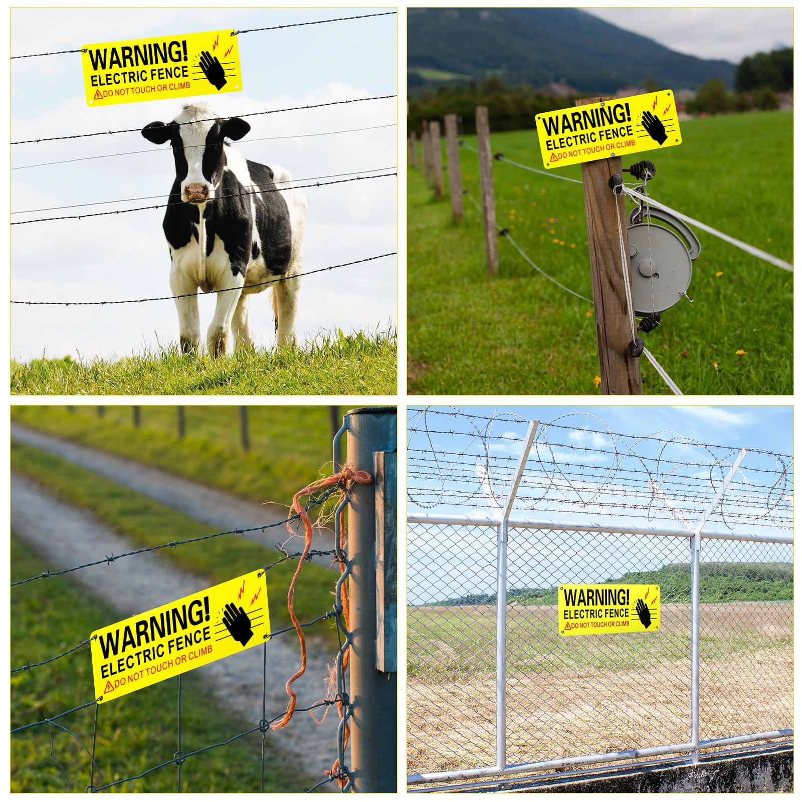 Blulu Paquete de 20 señales de advertencia de valla eléctrica de metal de 10 x 4 pulgadas, señal de seguridad de valla eléctrica de aluminio reflectante de advertencia para valla eléctrica de peligro,