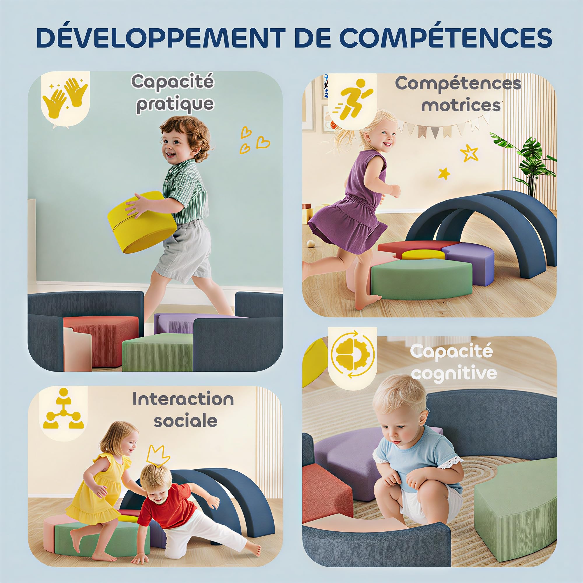 AIYAPLAY Parcours motricité bébé en Mousse 7 PCS, Module motricité bébé avec Housse Lavable, Jouets éducatifs Ramper et Grimper pour Enfants d'âge préscolaire, Multicolore