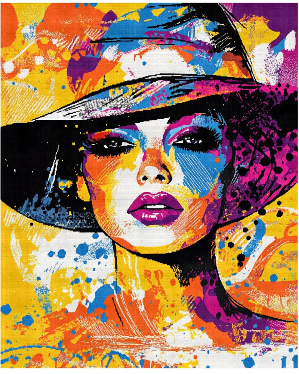 RKFLGEW 14CT Cross-Stitch Kits Colored Woman Portrait Cross Stitch Starter Set for Adults DIY Needlepoint Kits Embroidery Patterns Home Decoration 40x50cm