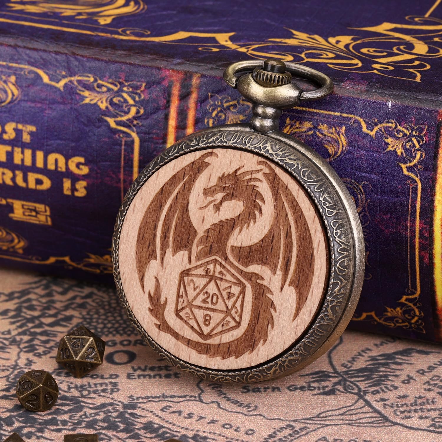 ManChDa Mini Metal Dice Set - 7PC Polyhedral DND Dice In Dragon Case (Bronze)