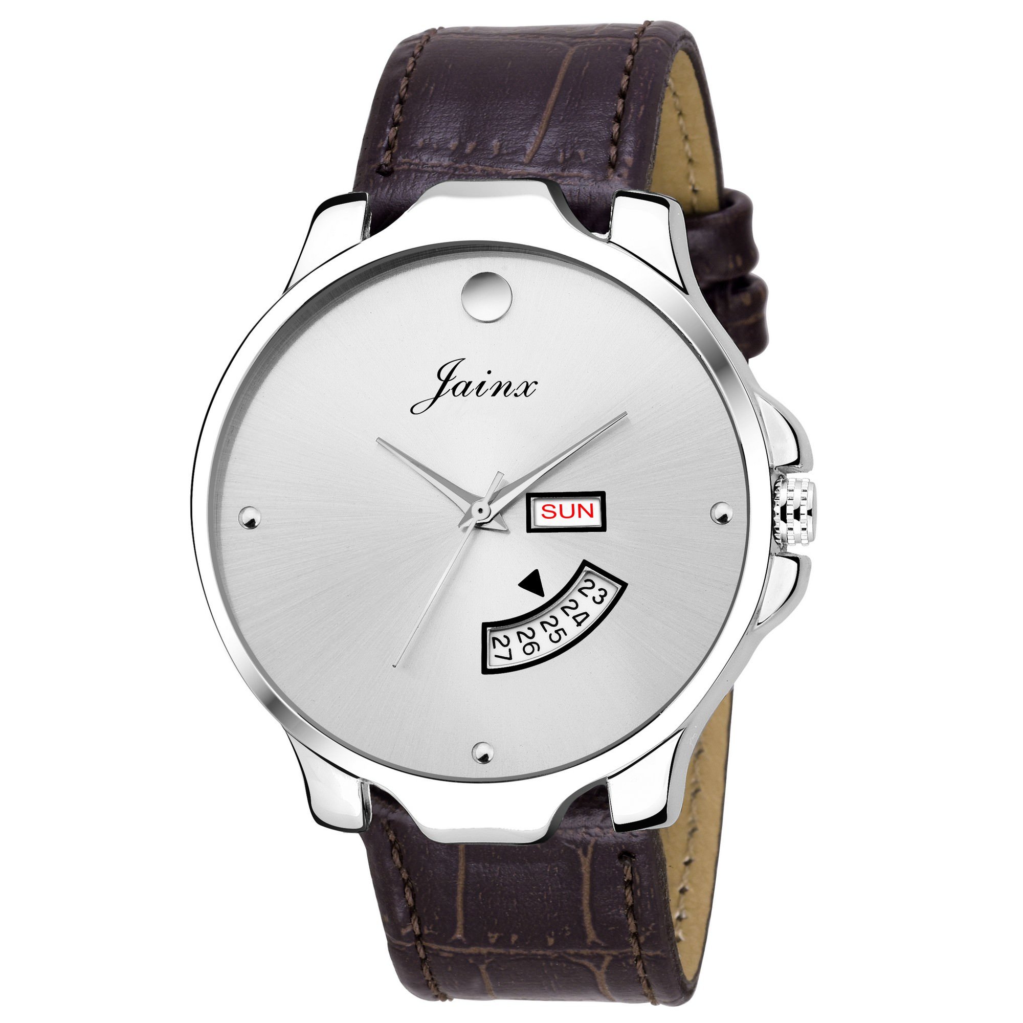 jainx Silver Day and Date Leather Strap Analog Wrist Watch for Men - JM306 (B07DC8KHVG) Amazon Price History, Amazon Price Tracker