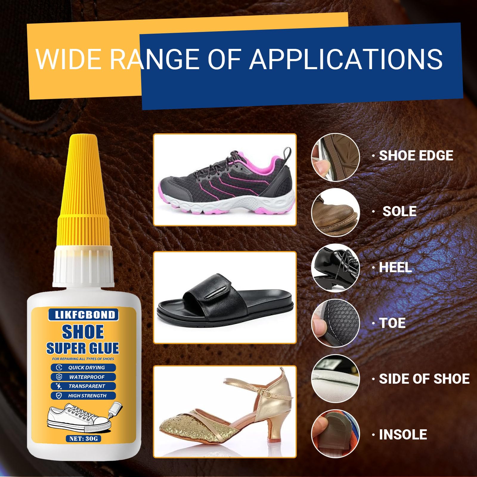 30g Colla per Scarpe Extra Forte, Colla Scarpes Impermeabile, Trasparente Schuhsohlen Kleber, Professionell Shoe Glue per Riparazione Scarpe in Pelle, da Ginnastica, Corsa, Stivali