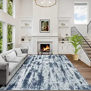 4x6 Area Rugs Washable Rug: Modern Abstract Living Room Rug Soft Anti-Skid Thin Carpet Indoor Floor Non-Shedding Carpets for Bedroom Dining Room Farmhouse Nursery Home Office Blue Grey