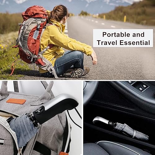 Miniatura 6 de TradMall Paquete de 3 paraguas de viaje a prueba de viento, portátil, 4656 pulgadas, toldo grande con apertura y cierre automático