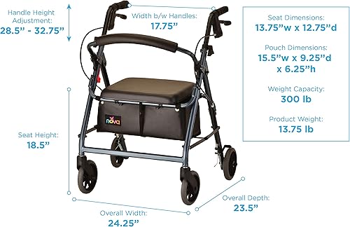 Miniatura 31 de Nova - Productos Médicos Get Go Petite Rolling Walker, caminador rodante pequeño - 13 libras., 4202CBK, Clásico, Negro, 1, 1 Negro
