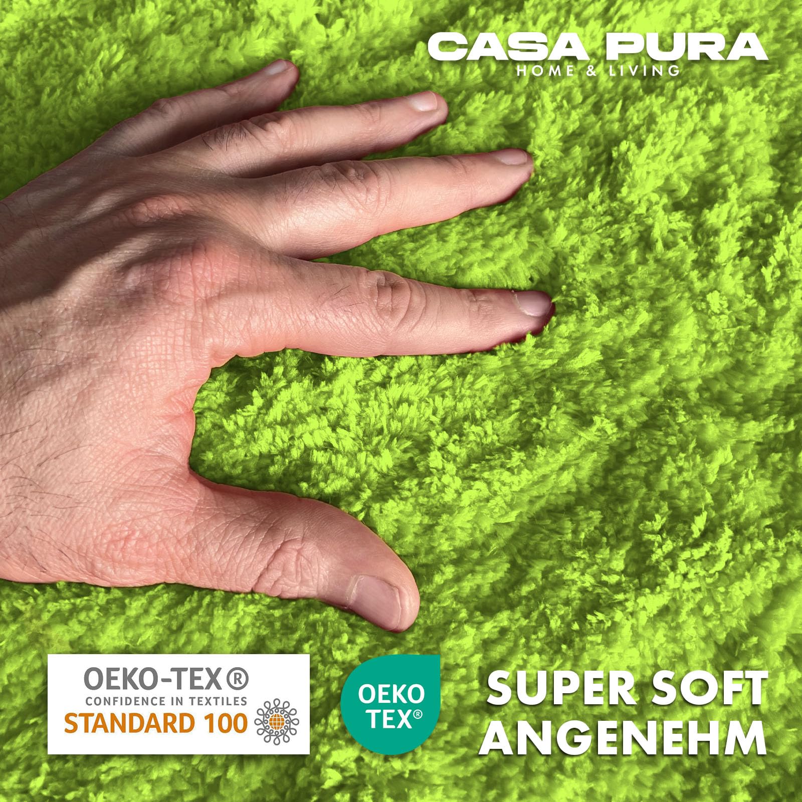 Alfombrilla de baño casa Pura -Sky Soft - de Pelo Largo, Alfombrilla de baño Antideslizante, combinable en Juegos, Certificado Oeko-Tex 100, Microfibra, Apple Green/Grün, 80 x 150 cm