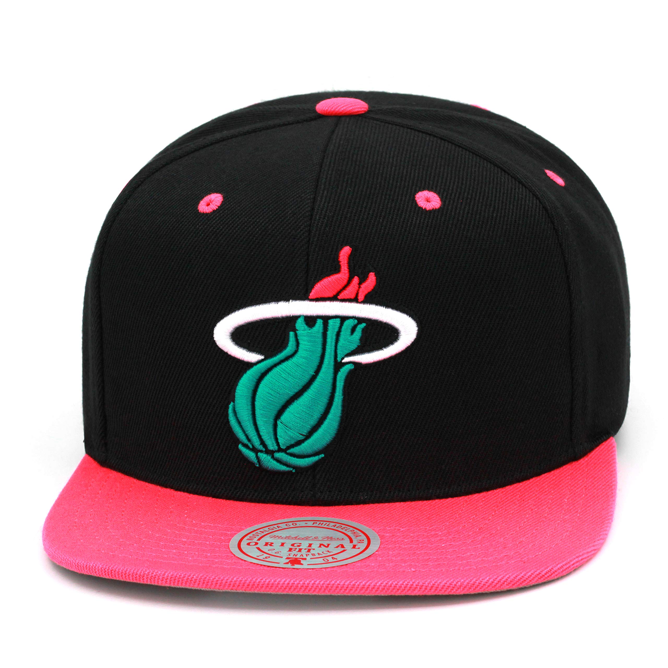 Mitchell & Ness Miami Heat Snapback Hat - Black/Pink/Turquoise/South Beach - Basketball Cap for Men