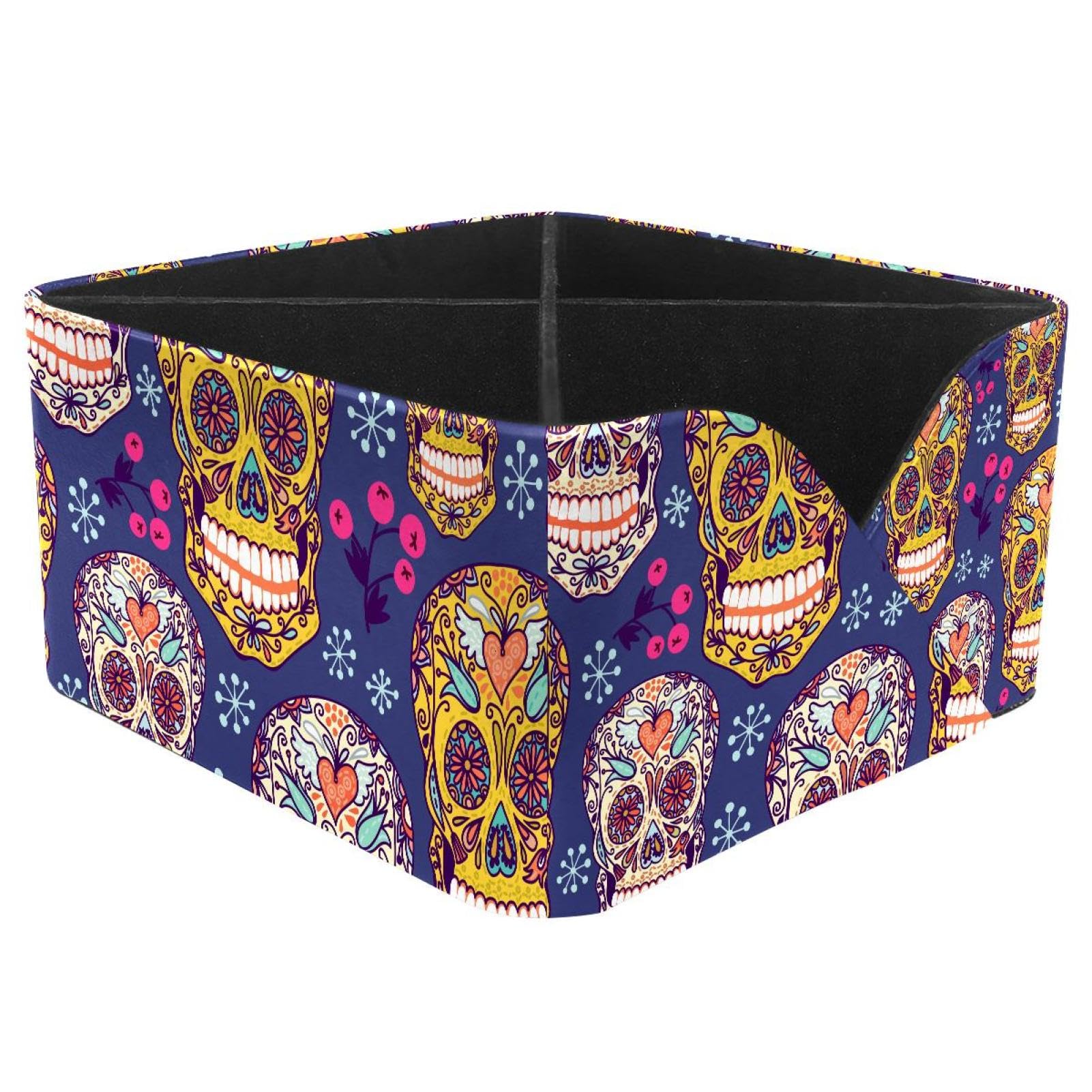 KengjuTesu Sugar Skulls Desktop Organizer Pen Holder, Rectangular Pencil Cup for Office, Study and Makeup Stations