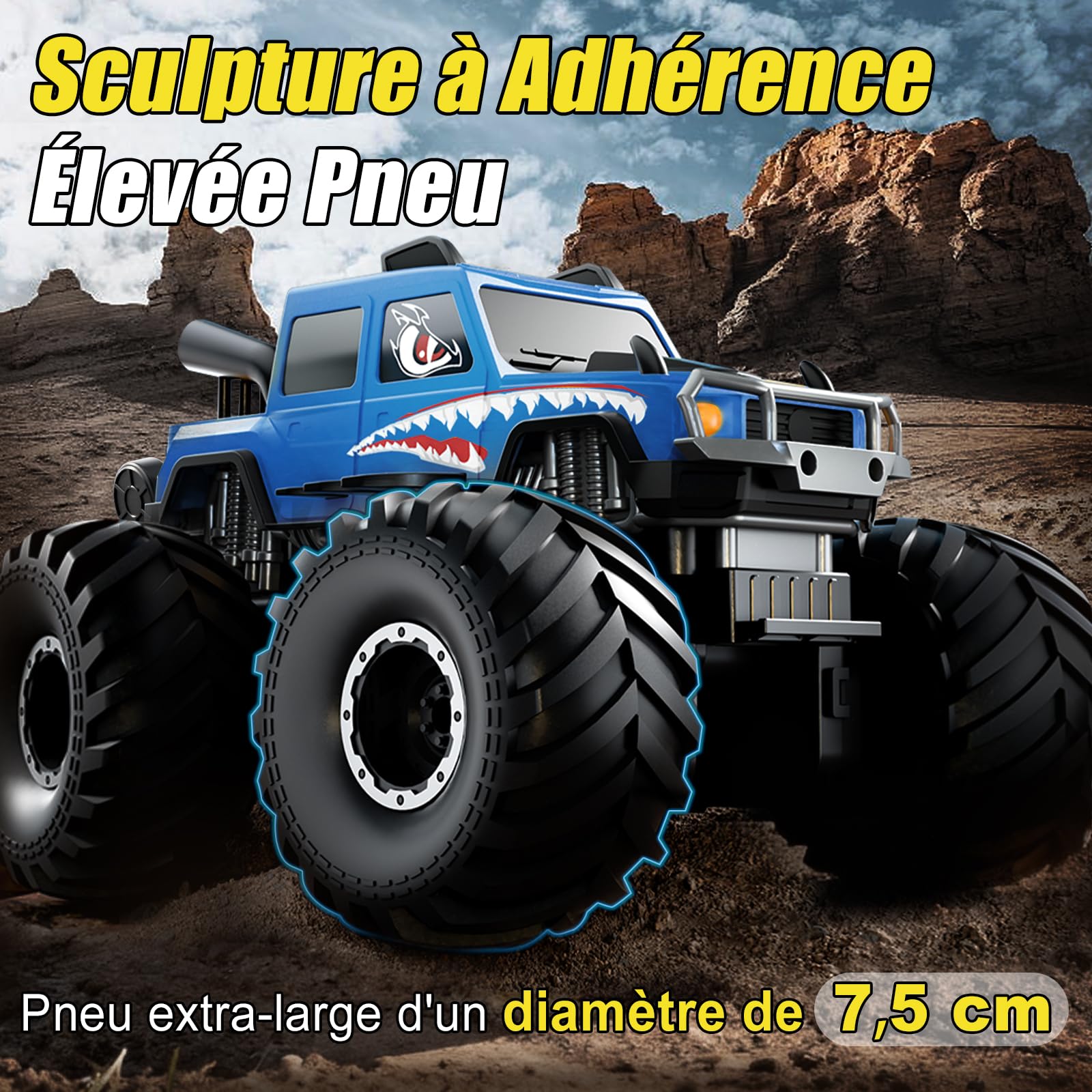 Voiture Télécommandée Tout Terrain Amphibie, 4WD Voiture Stunt Tout-Terrain 360°Rotation Étanche Double Côté Monster Truck Jouet Enfant 6-12 Ans pour Sable, Eau, Jardin(Bleu)