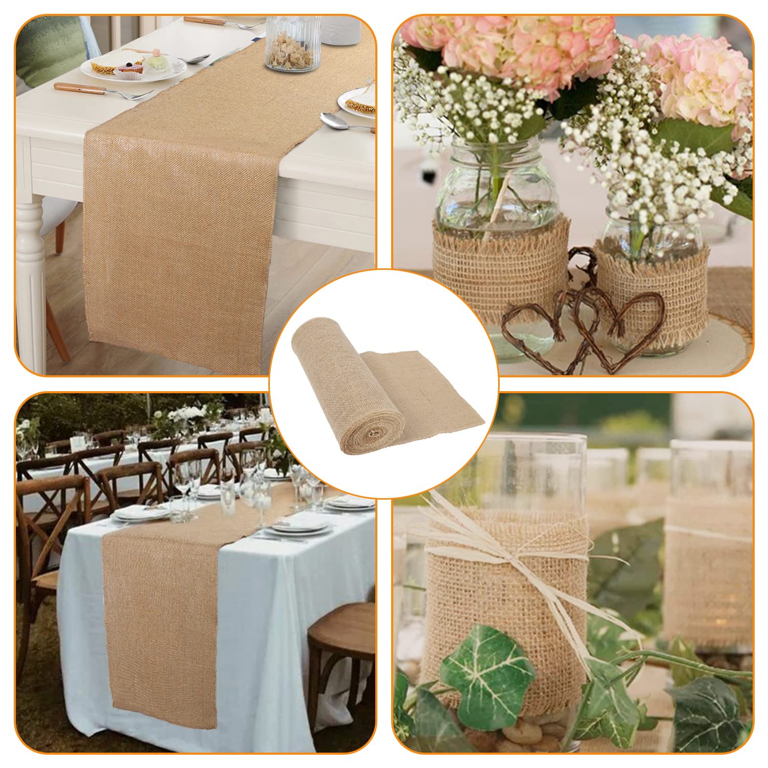 Cieex Jute tafelloper, 30 cm x 10 m, juteband, tafelband voor bruiloft, boerderijparty, beige, rustieke tafeldecoratie