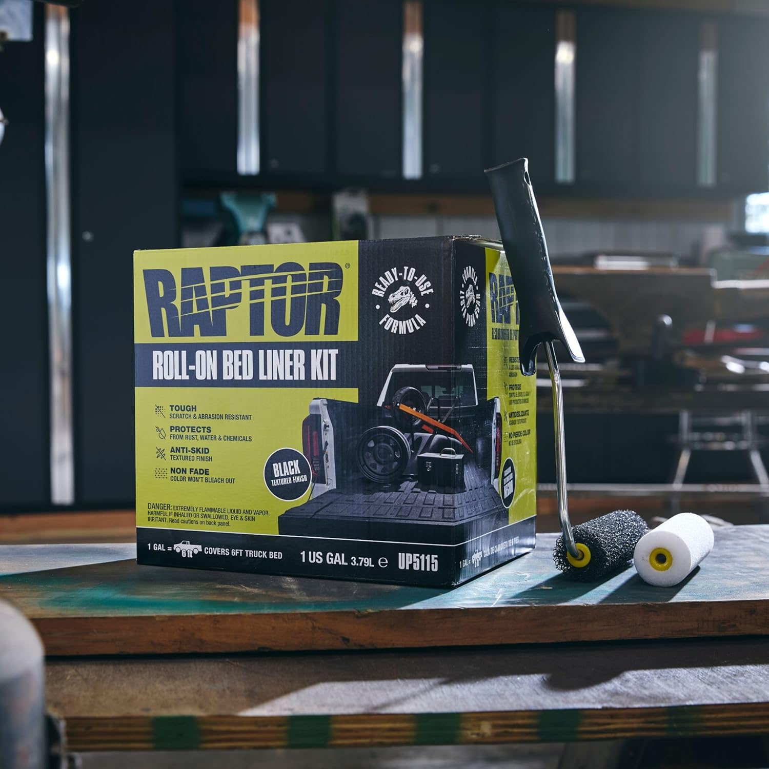 RAPTOR Roll-On Bed Liner Kit, Truck Bed Liners, Long-Lasting Protection, Black, 1 Gallon
