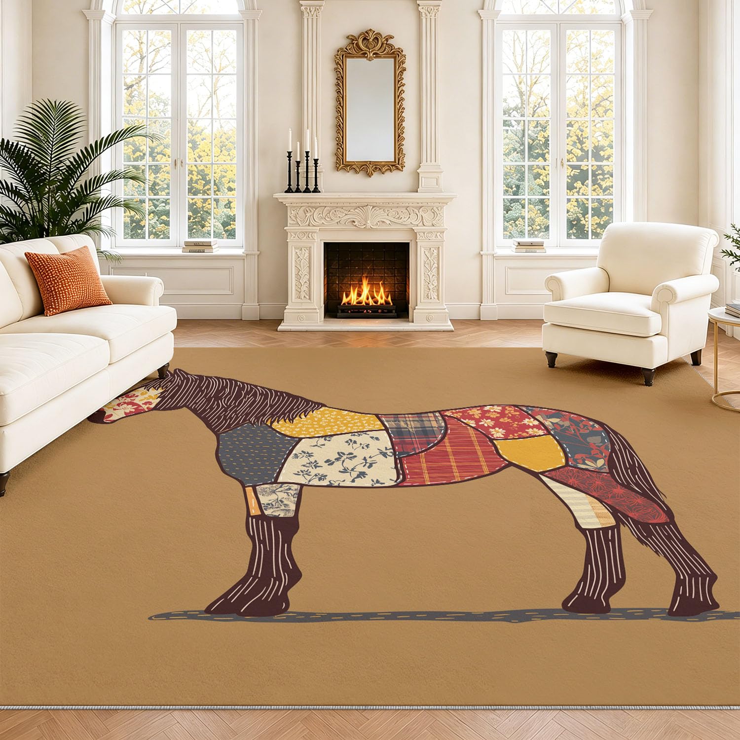 Tappeto vintage country, 140 x 200 cm, antiscivolo, lavabile, patchwork, tappeto per soggiorno, camera da letto, tappeto stampato, tappeto per interni