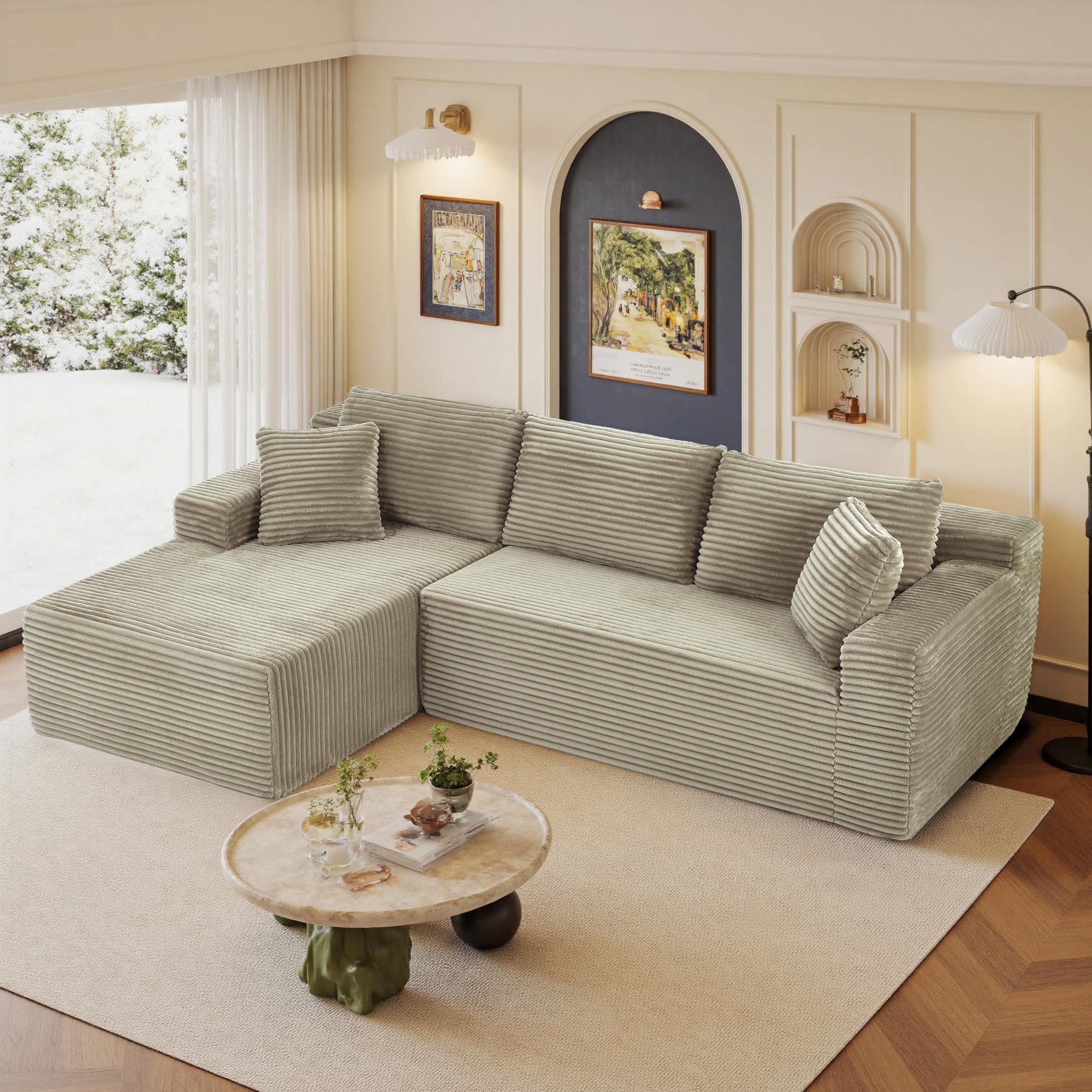 96" Sectional Couches for Living Room Cloud Couch Sofa with L-Shape Upholstered Boneless Couchs Modern Modular Sectional Couch with Chaise (Camel, 95" W+Left Facing Chaise+2Seaters)