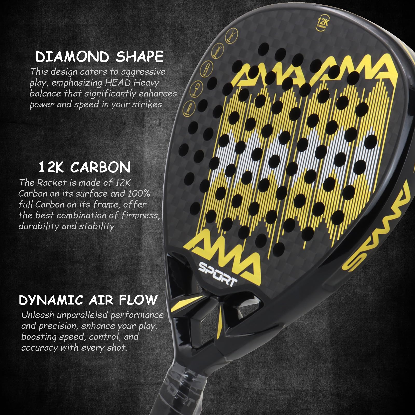 120 Padel Rackets Snapklik.com : AMA SPORT Padel Racket 12K Carbon Fiber Surface