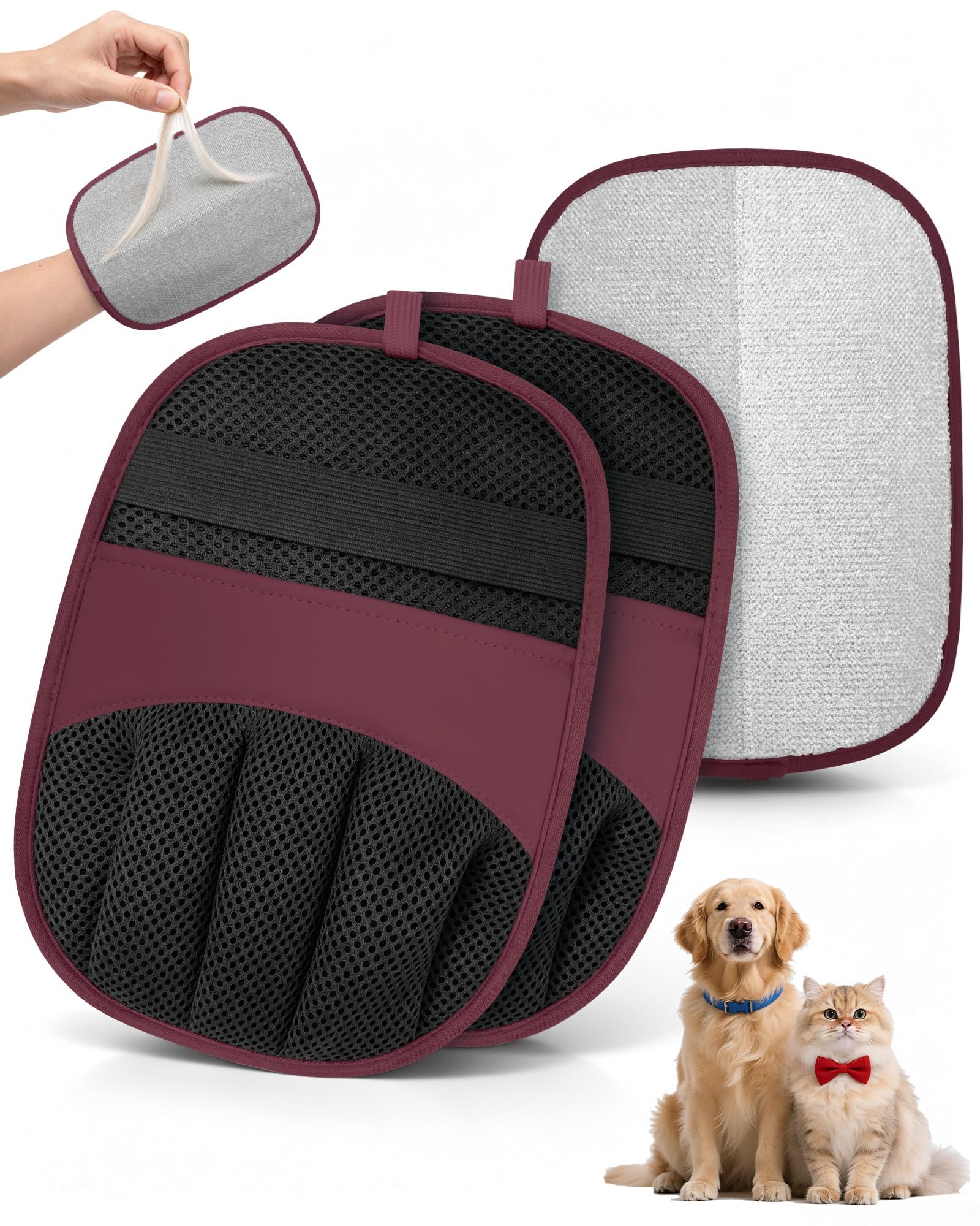 2er Pack Tierhaarentferner Handschuh, Fell Magnet Handschuh für Hunde & Katzen, Waschbares Elektrostatisches Netzgewebe, Fellpflege & Haustierpflege, Enthaarung für Sofa, Teppich, Kleidung (Grün)