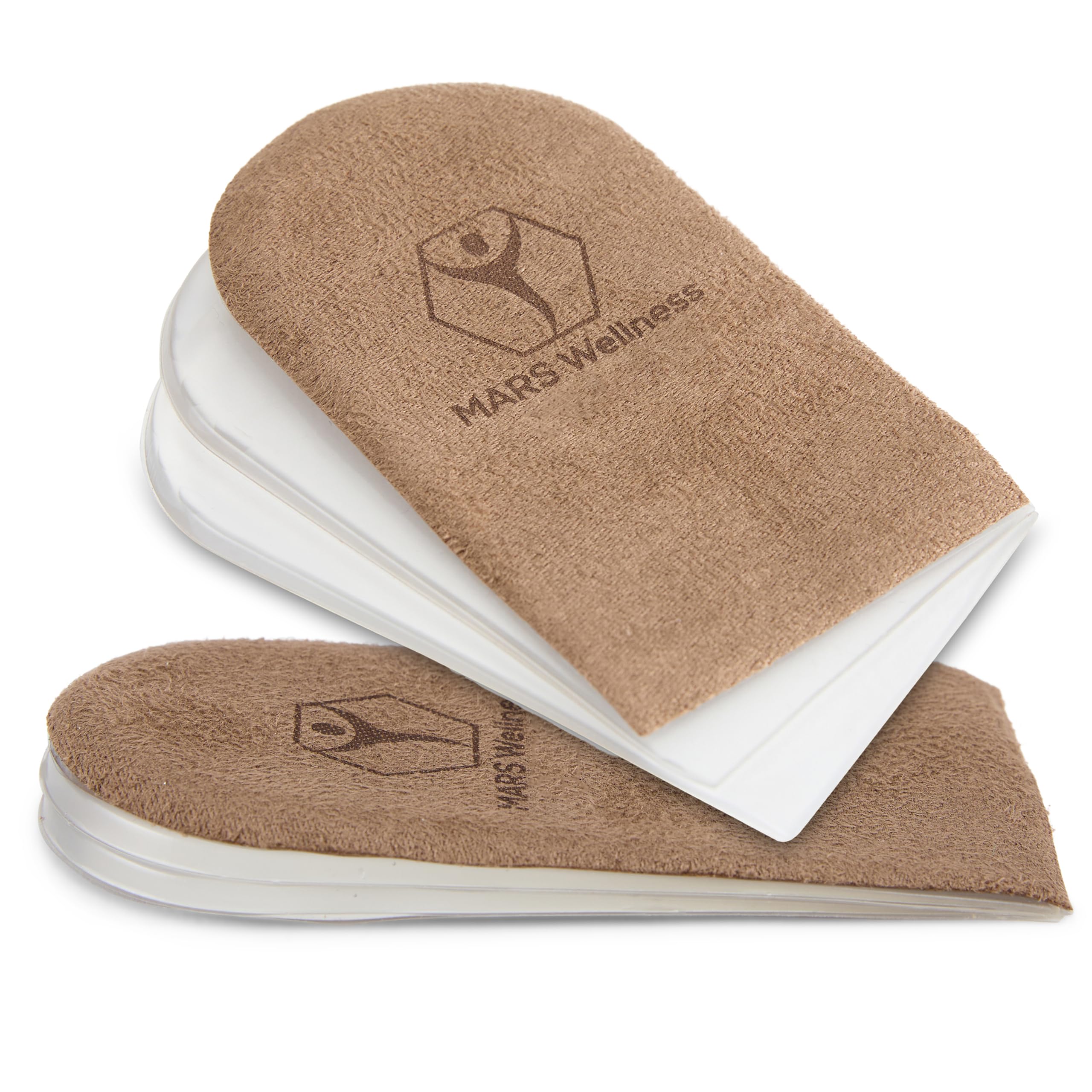 Mars Wellness Gel Heel Lift - 3 Layers, 1/8" per Layer, Adjustable Height - Soft Suede Top Heel Cups for Heel Pain Relief - Shoe Lifts Men, Heel Lifts