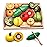 Wooden Cutting Fruit Vegetables Set for Kids - Pretend Play Food Toy Set with Wooden Knife and Tray Learning Toys for Toddlers (Fruit-E)