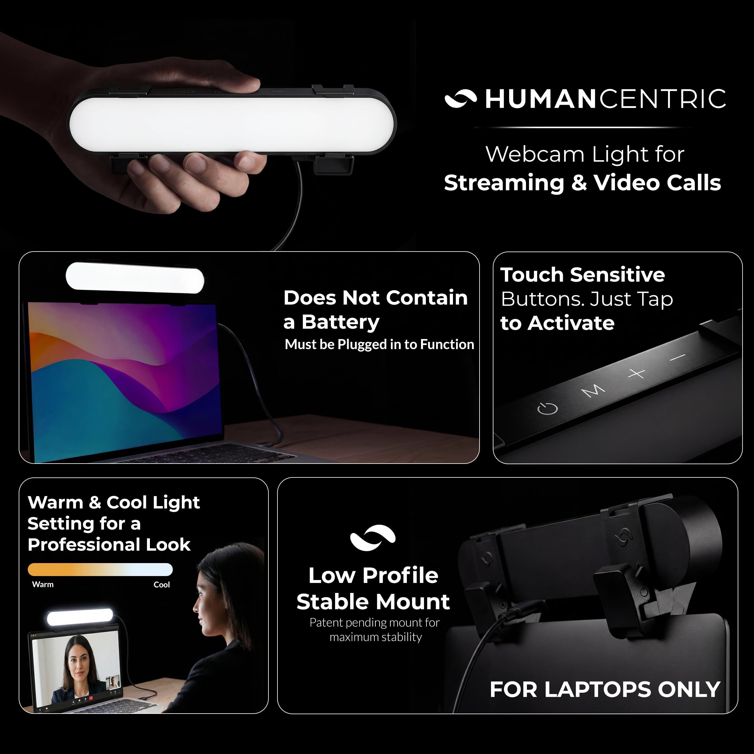 HumanCentric Illuminazione per videoconferenze, luce per webcam solo per computer portatile