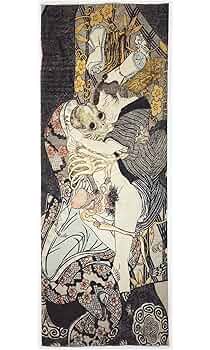 肉筆春画 絹本彩色 (裏・ゲイ) 歌川 豊国 写し 「開中鏡」