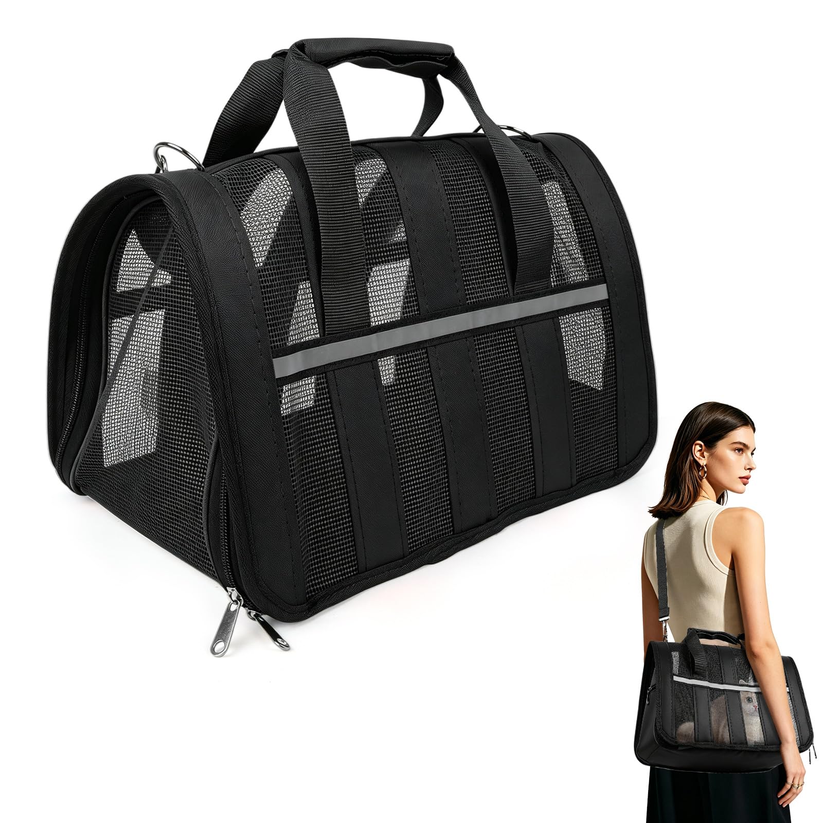 Cat Backpack Carrier with Washable Pee Pad, Portable Multi-Way Pet Carrier Bag for Small Dogs and Cats Up to 5kg, Foldable Soft Rucksack for Travel, Hiking and Vet Visits (Black)
