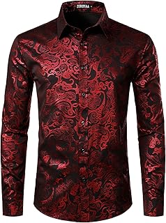 ZEROYAA Men's Luxury Gold Prom Design Slim Fit Long Sleeve Button up Party Dress Shirts Price In India