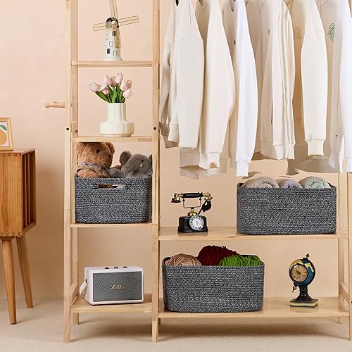 Miniatura 40 de Cestas grandes de almacenamiento para estantes, organizadores de armario, para ropa, manta, toallas, guardería, caja de juguetes, cestas de cuerda