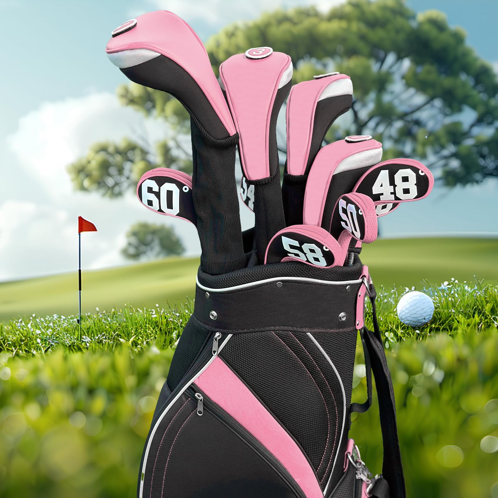 Andux 3pièces/Ensemble Couvre-Tête de Club de Golf en Bois PU Conducteur 460cc avec Long Cou