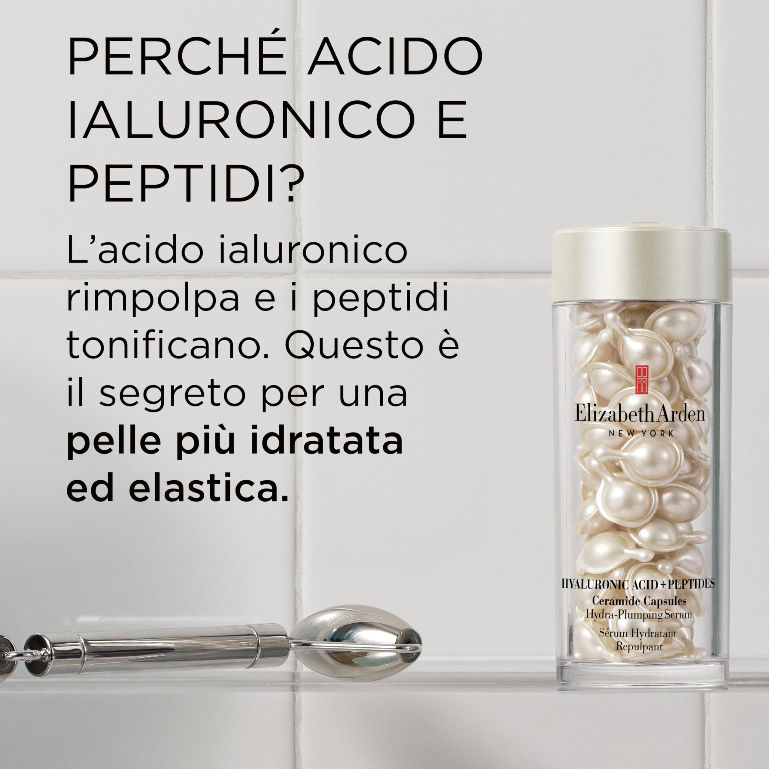 Elizabeth Arden - Capsule di Acido Ialuronico + Peptidi Ceramide, Siero Idratante e Rimpolpante con HA a Misura Variabile, Formula Setosa e Leggera, Per Tutti i Tipi di Pelle, 60 Capsule