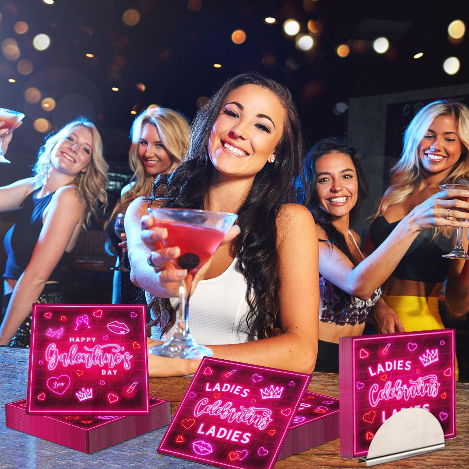 Galentines Day Decorations Napkins, 40Pcs Pink Neon Galentines Napkins Disposable Galentines Gang Happy Galentines Day Napkins for Girl Lady Galentines Day Party Decorations
